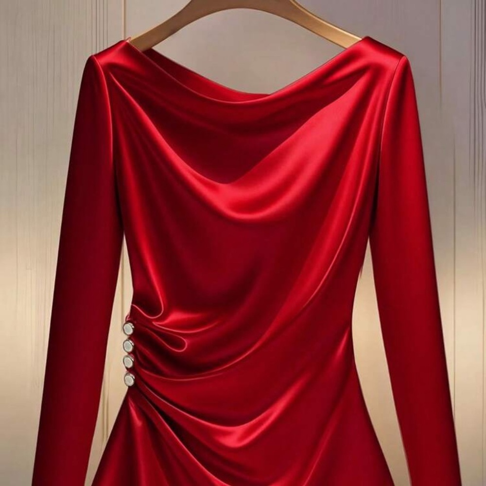 Elegant Red Satin shirt - Picture 2 of 3
